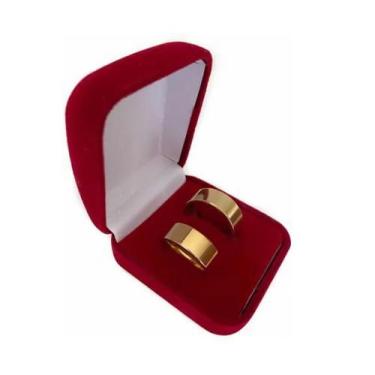 Imagem de Par de Alianças 8mm Reta Casamento Namoro Banhado a Ouro 18k - Vip Jói