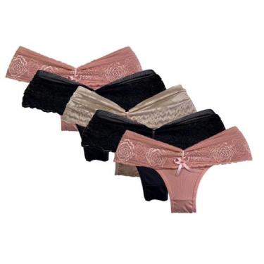 Imagem de Kit 5 Calcinhas Cós Em Renda Lingerie Feminina Atacado - QUALIBELLA