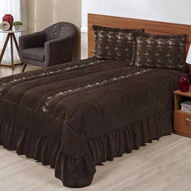 Imagem de Kit Cobre Leito Casal Queen Lisse 03 Peças Colcha Marrom - Ateliê e ci
