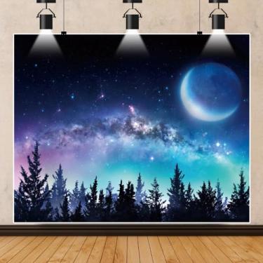 Imagem de Caaerttply Cenário de céu noturno estrelado para fotografia, 3 x 2,4 m, floresta, visão noturna, cenário universo, galáxia, estrelas, cenário natural, decoração de festa de aniversário, faixa para