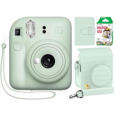 Imagem de Fujifilm Câmera instantânea Instax Mini 12 verde menta + capa minimalista personalizada + filme Fuji Instax 10 folhas e álbum de fotos