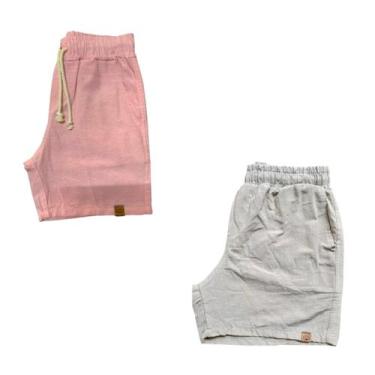 Imagem de Kit 2 Shorts Mauricinho Plus Size Fio Tinto Linho 3 Bolsos - C&C, Rosa