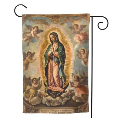 Imagem de Yishow Bandeira de jardim de mãe de Deus Nossa Senhora de Guadalupe com dois lados vertical Holly Mary Blessed Virgem Maria Religiosa Casa Bandeiras Bandeiras Jardim Placas Decoração Externa 32 cm x 45 cm
