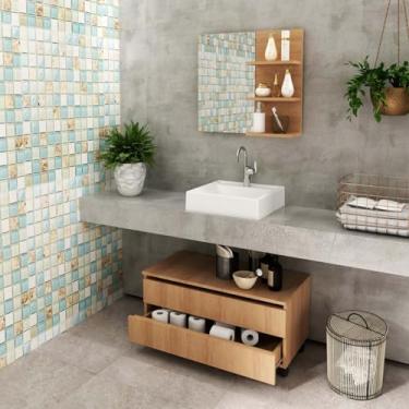 Imagem de Conjunto para Banheiro com Espelho e Gabinete Móvel Amêndoa Tecno Mobili