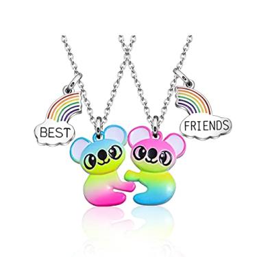 Imagem de COLORFUL BLING 2 peças/conjunto de colar com pingente de coala arco-íris com quebra-cabeça de coração partido Best Friends Forever BFF para mulheres e adolescentes, Metal, resina