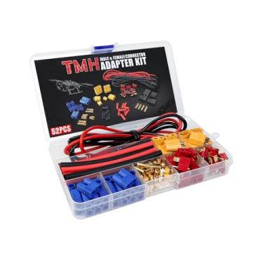 Imagem de TMH Kit de conector adaptador de plugue macho e fêmea EC3 XT60 com fio de silicone 14 AWG + tubo termorretrátil, compatível com motor de bateria RC ESC Lipo (total de 52 peças)