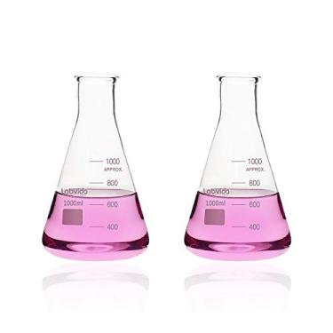 Imagem de Labvida 2 Peças de Frascos Erlenmeyer de Vidro de Boca Estreita, Vol.1000Ml, Borocilicato 3.3 com Graduação Impressa, Lvc005