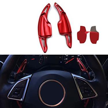 Imagem de MICROCK Extensões de câmbio de volante para Chevrolet Camaro 2016-2022, para Chevy C7 Corvette 2015-2019, alumínio vermelho