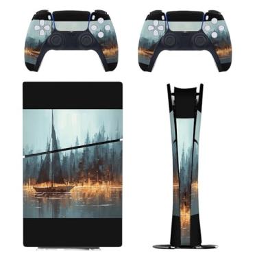 Imagem de Skin for PS5 Slim Digital Edition, capa adesiva para console e controle PlayStation 5, película protetora removível fácil de envolver acessórios de jogo decalque capa completa - barcos florestais
