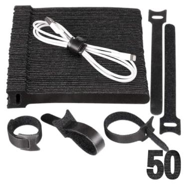 Imagem de Abraçadeira Organizador de Cabos e Fios, Presilha Com Crepe 15cm, Fixador Reutilizável, Conjunto de 50, Serve em Plantas, cabos USB, Chicote