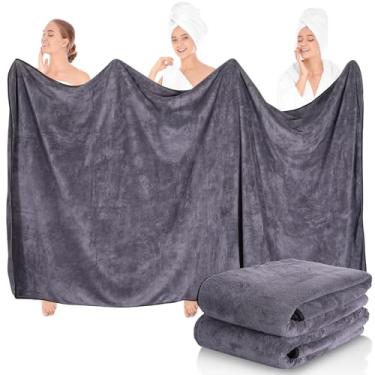 Imagem de Preboun 2 peças de toalhas de banho de lã grandes, lençóis de banho de 101 x 203 cm, toalhas extra grandes de veludo coral de microfibra altamente absorvente 350 g/m2 toalha de alta densidade para