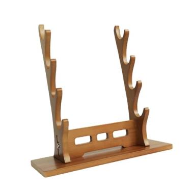 Imagem de Colaxi Suporte de exibição de espadas samurai cabide de espada medieval organizador de armazenamento de sabre de luz suporte decorativo tanto para espadas de , Nogueira 4 Camadas