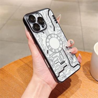 Imagem de Capa de telefone transparente com padrão de circuito de revestimento para iPhone 15 11 12 13 14 Pro Max, proteção total da lente, capa traseira à prova de choque, preta, para iPhone 15Pro Ma