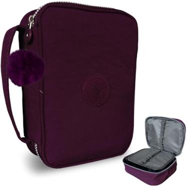 Imagem de Genérico Estojo Box Escolar Grande 100 Lápis Nylon Com 25 Elásticos Roxo com Pom Pom