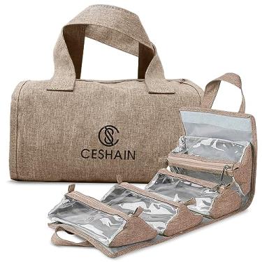 Imagem de 4-in-1 Hanging Toiletry bag - Roll-Up Makeup Bag - 4 Detachable PVC Zip Pouches – 600D Oxford Fabric, Versatile Travel Toiletry Organizer Bag - Makeup, Cosmetics, First Aid, Medicine Personal Care,, Brown, Hanging Toiletry Bag