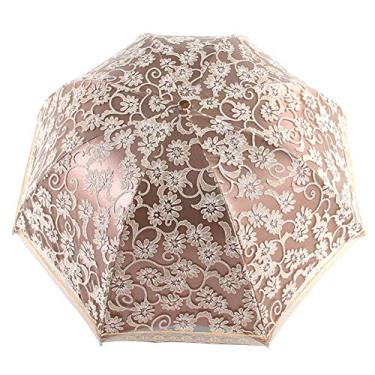 Imagem de Guarda-sol feminino Orgrimmar com parassol de renda com proteção contra UV FPS 50+ guarda-chuva leve e portátil dobrável (preto), Amarelo, One_Size