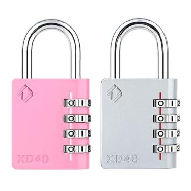Imagem de Zarker Trava de combinação XD40, cadeado de 4 dígitos para academia, escola, esportes, armário, cerca, caixa de ferramentas, estojo, armazenamento de ferrolho (pacote com 2, rosa, cinza)