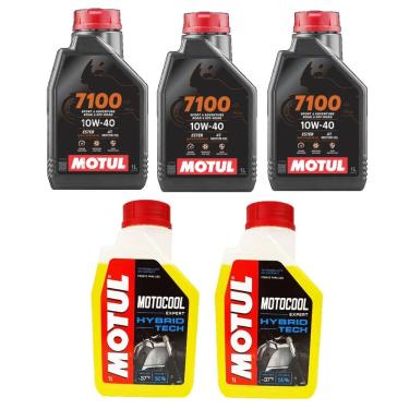 Imagem de Kit Troca De Oleo Moto 3X Motul 7100 10W400 + 2X Motocool Expert Anticongelante Mt07