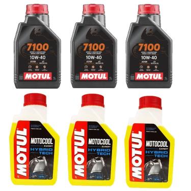 Imagem de Kit Troca De Oleo Moto 3X Motul 7100 10W400 + 3X Motocool Expert -37º Anticongelante Mt 09 Tracer 900
