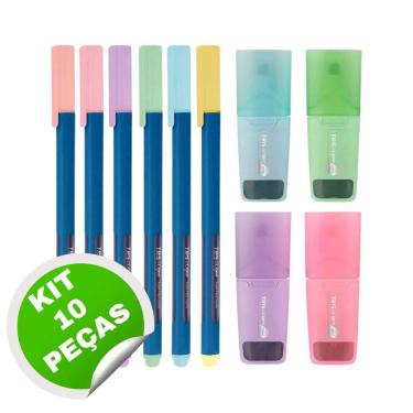 Imagem de Kit Canetas E marca Textos 10 Peças Tons Pastéis -Tris Liqeo