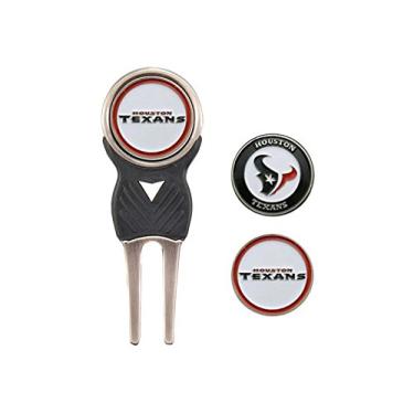 Imagem de Team Golf Ferramenta de Divot NFL Houston Texans com 3 Marcadores de Bola de Golf, Os Marcadores são Esmalte Magnético Dupla Face Removível, Multi