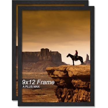 Imagem de A PLUS MAX Conjunto de 2 porta-retratos de 23 x 30,5 cm, moldura preta de madeira projetada para fotos de 23 x 30,5 cm, leve 23 x 30,5 cm com grão de madeira para parede - pacote com 2