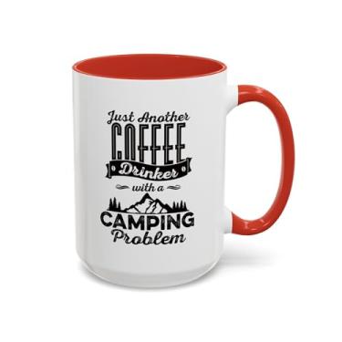 Imagem de Caneca de café engraçada para acampamento, apenas mais um bebedor de café com um problema de acampamento, presente ao ar livre, caneca de viagem, copo de amante de aventura