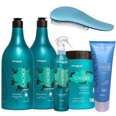 Imagem de Kit Shampoo Condicionador Cabelos Cacheados Ativa Modela Define Hidrata Lavatorio 1L Onixxbrasil + Escova Mágica Maze Desembaraçadora Antiquebra