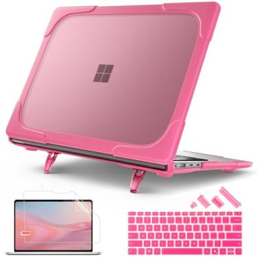 Imagem de Lepeoac Capa resistente para laptop Microsoft Surface de 13,8 polegadas, Windows 11 Copilot+ PC 2024, tela sensível ao toque da 7ª edição com suporte dobrável, capa de teclado e protetor de tela, rosa