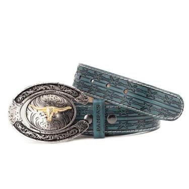 Imagem de Cinto Country Em Couro Pampas Com Ilhos e Fivela Boi Masculino - Pampa