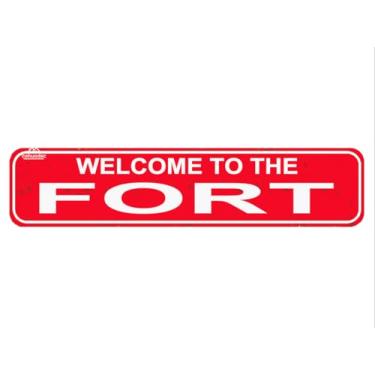 Imagem de Placa de identificação "Welcome to The Fort" de metal para crianças arte interna ou externa placa de nome de metal rústico ou placa de nome de porta para casa pátio jardim bar fazenda casa garagem
