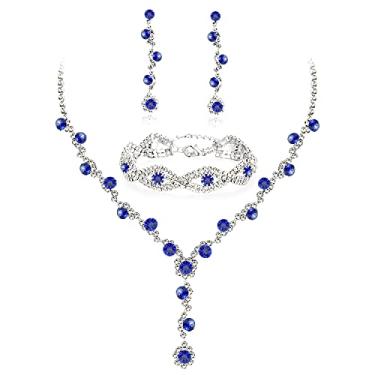 Imagem de YANODA Conjuntos de joias para noivas com strass para mulheres, colar de cristal, brincos e pulseiras, conjuntos de joias para casamentos, noivas, damas de honra, festa noturna, conjunto de joias de formatura