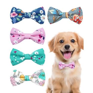 Imagem de PET SHOW Pacote com 5 gravatas borboleta florais para cães pequenos, acessórios para coleira deslizante, filhotes e gatos, gravatas borboleta para cães médios, margarida, rosa, laço, festa, férias