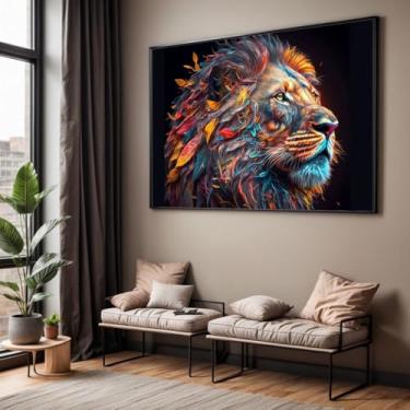 Imagem de Quadro com Moldura Sala Quarto 130x90 Leão Luxo Lindo Arte Colorida Decorativo Horizontal Grande Hall