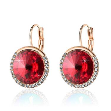 Imagem de Brincos de cristal Swarovski redondo halo com alavanca para mulheres banhados a ouro 14 K brincos hipoalergênicos