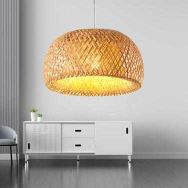 Imagem de Luminária de Teto Lustre Pendente Bambu Fundamentum Malibu Fio Branco Rústico 43cm