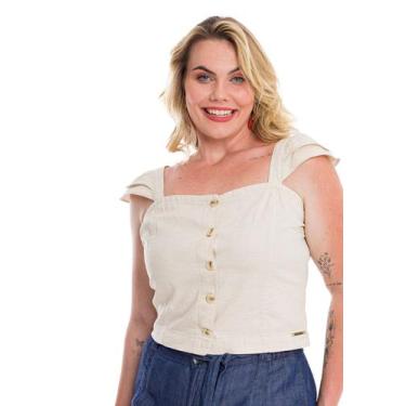 Imagem de Cropped De Linho Com Lastex Premium - Restrito Jeans, 40, Bege