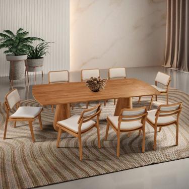 Imagem de Sala de Jantar Mesa Noronha 220cm Madeira Tampo Barril Laminado com 8 cadeiras Eva