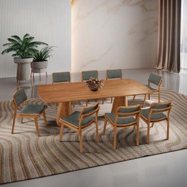 Imagem de Sala de Jantar Mesa Noronha 220cm Madeira Tampo Barril Laminado com 8 cadeiras Eva