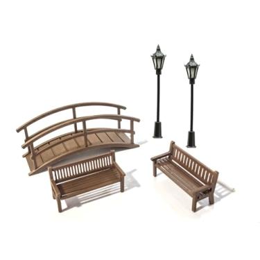 Imagem de Kit Miniatura 2 Bancos / 2 Poste /1 Ponte - Maquetes E Terrário escaal 1:43 1/43