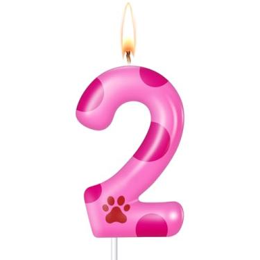 Imagem de MTLEE Velas de pata de cachorro, decorações de bolo de aniversário, enfeite de cupcake para meninos e meninas (rosa rosa, 2)