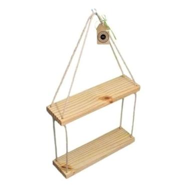 Imagem de Estante Decorativa Prateleiras suspensa Organizadora Suporte Madeira para Vasos Plantas Quarto Cozinha Area Prateleira Madeira Tabua Pinus (2 Prateleira)