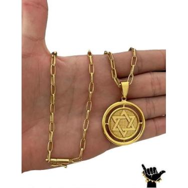 Imagem de Corrente Meia Cana 5Mm Pingente Estrela Davi Banhado A Ouro - Tojoia18