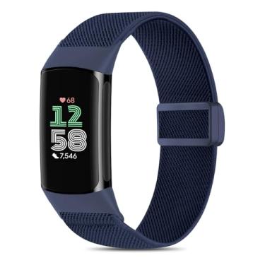 Imagem de EverAct Pulseira magnética elástica de nylon compatível com Fitbit Charge 6/Fitbit Charge 5, pulseira esportiva ajustável de tecido elástico para smartwatch Charge 5/6, feminino e masculino