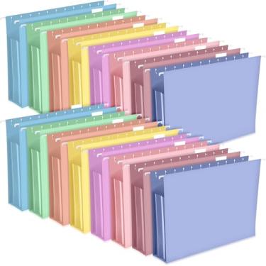 Imagem de Sepamoon 40 pastas de arquivos suspensas, capacidade extra, pastas de arquivos, tamanho carta para armário de arquivo, expansível e reforçado, organizador de pendurar (cor macaron)