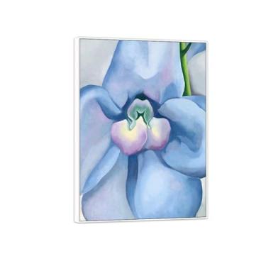 Imagem de MUHJDYC Georgia O'Keeffe Imagem de arte de parede famosa reprodução de impressões em tela quadro branco pintura de flores arte de parede para decoração de sala de estar (flores azuis) 50x70cm-19x27in