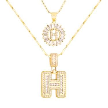 Imagem de Ctarlitu Colar feminino com pingente banhado a ouro 14 k com pingente A-Z corrente de ouro gargantilha moderna com nome personalizado conjunto de joias, Latão, Zircônia cúbica