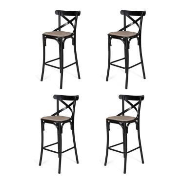 Imagem de Kit 4 Banquetas Katrina Premium em Aço Preto Assento Bege