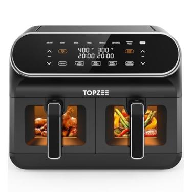 Imagem de TOPZEE Fritadeira a ar grande de 8 litros – Airfryer de cesta dupla com janelas de fácil visualização, pré-aquecer, fritar ao ar, assar, assar, desidratar, 2 cestas independentes antiaderentes de 4