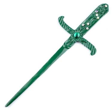Imagem de Athame Metal Verde Cigana Esmeralda19 cm Pedra Verde - Lua Mística - 1